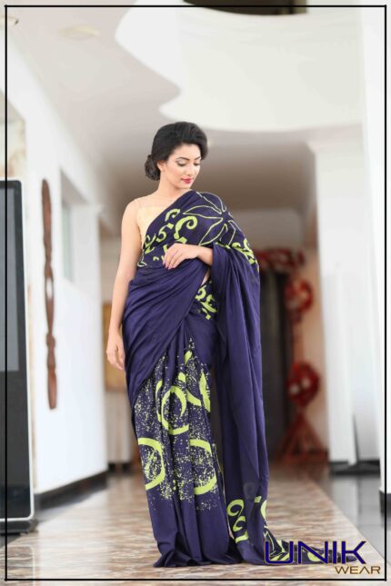 BLUE AND GREEN COLOR SRI LANKAN HANDMADE COTTON BATIK SAREE 19805