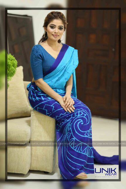 BLUE COLOR SRI LANKAN HANDMADE COTTON BATIK SAREE 2049