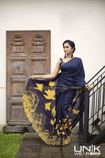 YELLOW AND BLUE SRI LANKAN HANDMADE COTTON BATIK SAREE 2147