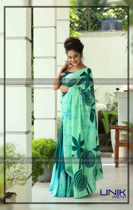 GREEN COLRO SRI LANKAN HANDMADE COTTON BATIK SAREE 2057