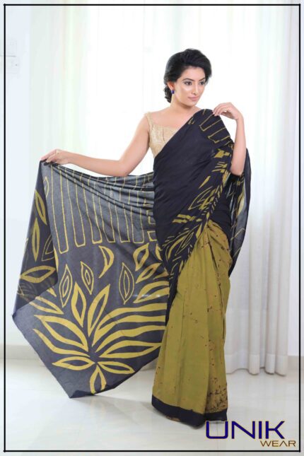 KAKI COLOR SRI LANKAN HANDMADE COTTON BATIK SAREE 191127