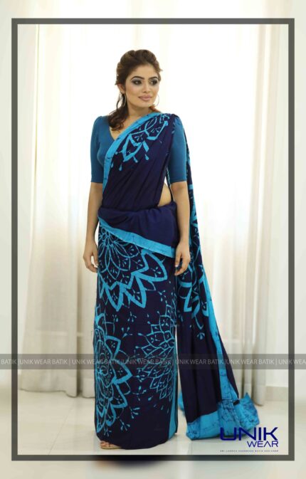 BLUE COLOR SRI LANKAN HANDMADE COTTON BATIK SAREE 2047