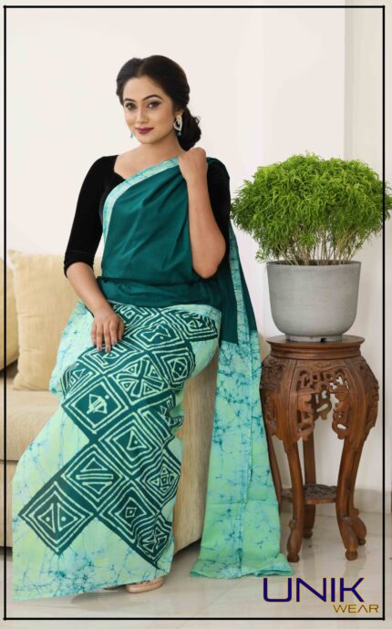 GREEN COLOR SRI LANKAN HANDMADE COTTON BATIK SAREE 2012