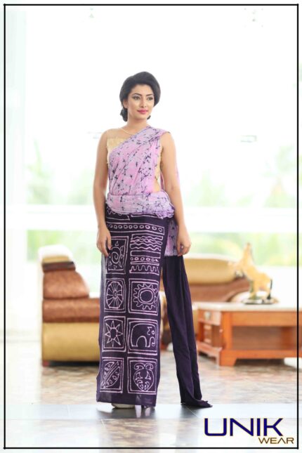 PINK AND PURPLE COLOR SRI LANKAN HANDMADE COTTON BATIK SAREE 19802