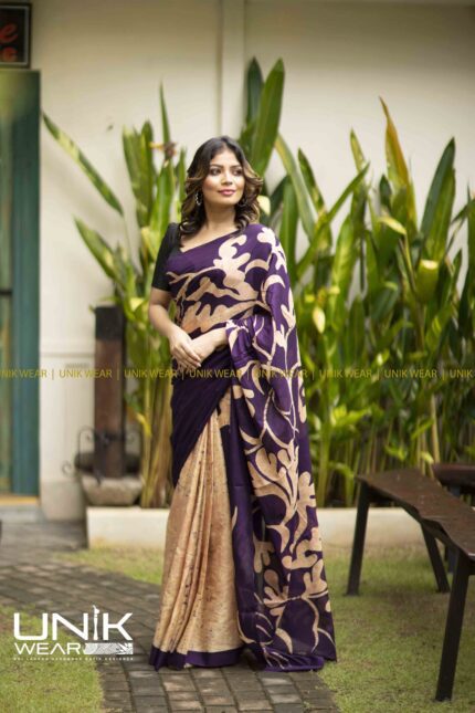 SALMON PINK & PURPLE SRI LANKAN HANDMADE COTTON BATIK SAREE 2179