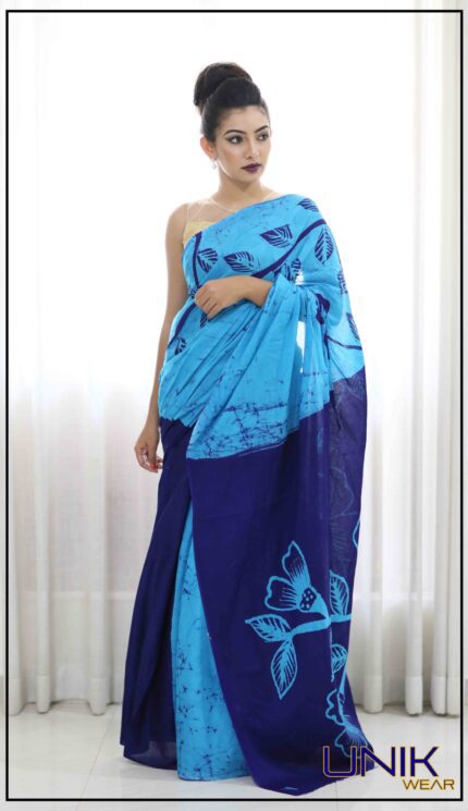 BLUE SRI LANKAN HANDMADE COTTON BATIK SAREE 2016