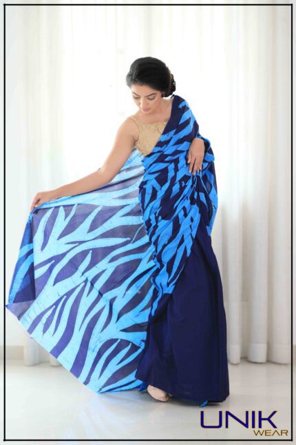 BLUE COLOR SRI LANKAN HANDMADE COTTON BATIK SAREE 191126