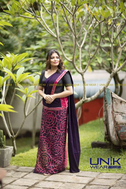 MAGENTA AND PURPLE SRI LANKAN HANDMADE COTTON BATIK SAREE 2168