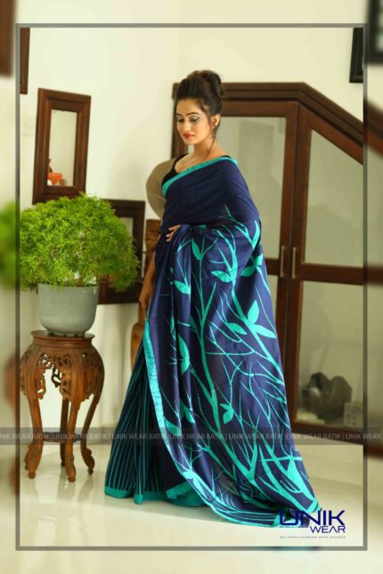 BLUE AND SEA GREEN SRI LANKAN HANDMADE COTTON BATIK SAREE 2033