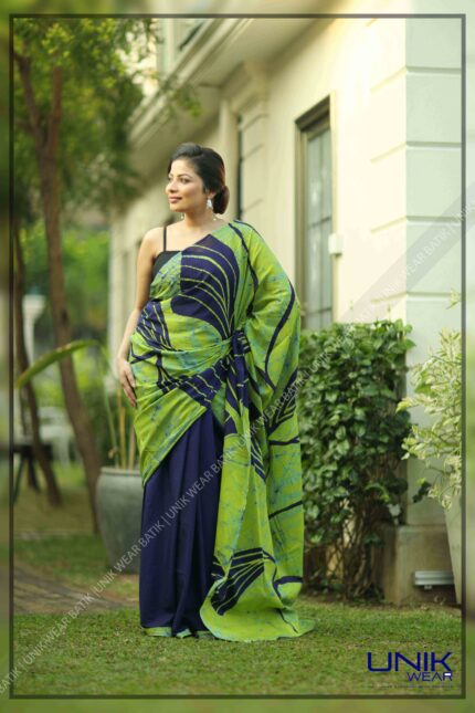 BLUE AND GREEN SRI LANKAN HANDMADE COTTON BATIK SAREE 2118