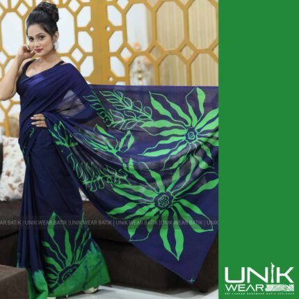 BLUE & GREEN SRI LANKAN HANDMADE COTTON BATIK SAREE 2138
