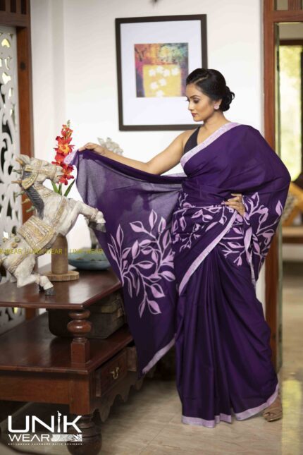 PINK & PURPLE SRI LANKAN HANDMADE COTTON BATIK SAREE 2163