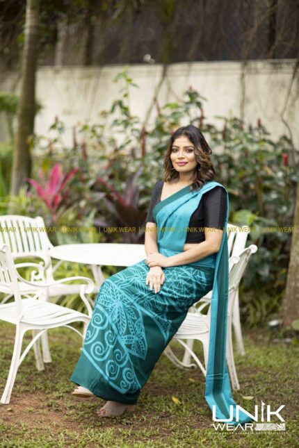 GREEN & BLUE SRI LANKAN HANDMADE COTTON BATIK SAREE 2186