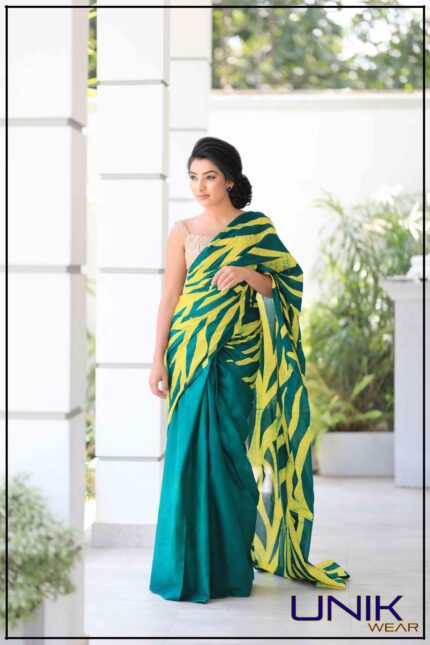 YELLOW AND GREEN COLOR SRI LANKAN HANDMADE COTTON BATIK SAREE 191122