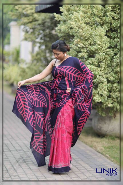 BLUE & MAGENTA SRI LANKAN HANDMADE COTTON BATIK SAREE 2116