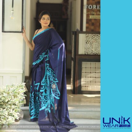 LIGHT BLUE & DARK BLUE SRI LANKAN HANDMADE COTTON BATIK SAREE 2154