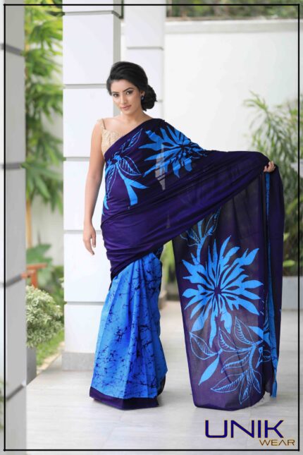 BLUE COLOR SRI LANKAN HANDMADE COTTON BATIK SAREE 191125