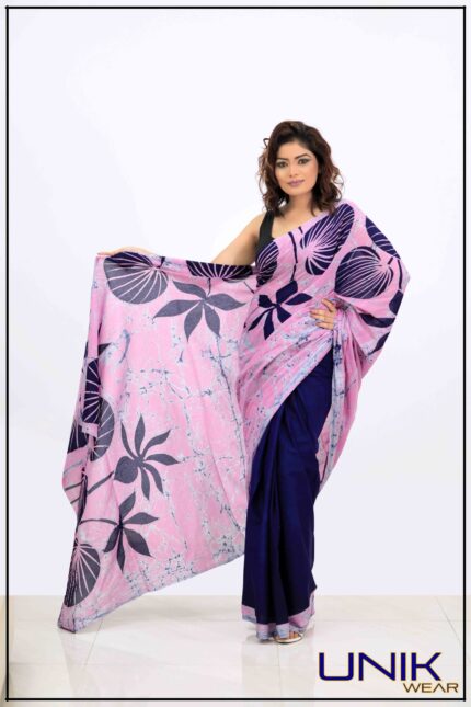 LIGHT PURPLE AND BLUE SRI LANKAN HANDMADE COTTON BATIK SAREE 191132