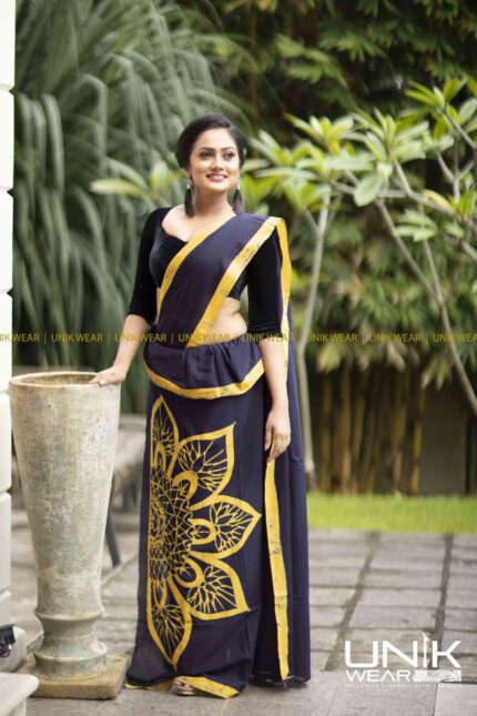 YELLOW & BLUE SRI LANKAN HANDMADE COTTON BATIK SAREE 2136