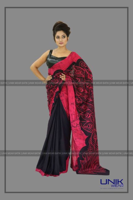 BLACK & MAGENTA SRI LANKAN HANDMADE COTTON BATIK SAREE 2060