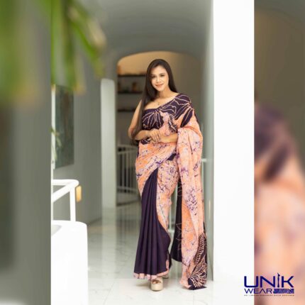 SALMON PINK & PURPLE SRI LANKAN HANDMADE COTTON BATIK SAREE 2201