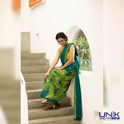 YELLOW & GREEN COLOR SRI LANKAN HANDMADE COTTON BATIK SAREE 2223