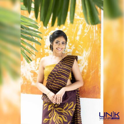 KAKI GREEN & BROWNISH PURPLE COLOR SRI LANKAN HANDMADE COTTON BATIK SAREE/KANDYAN 2225