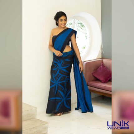 BLACK AND BLUE COLOR SRI LANKAN HANDMADE COTTON BATIK SAREE 2226