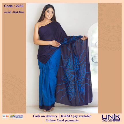 BLUE AND BLACK COLOR SRI LANKAN HANDMADE COTTON BATIK SAREE 2230