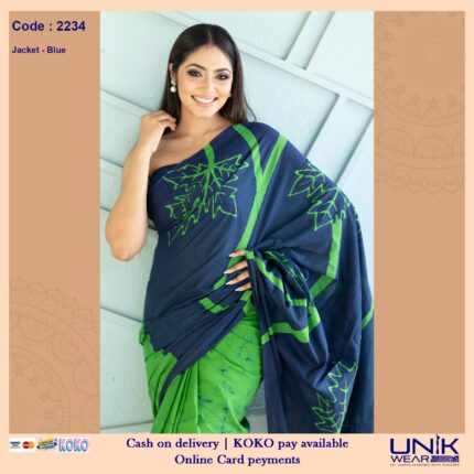 GREEN & BLUE SRI LANKAN HANDMADE COTTON BATIK SAREE 2234