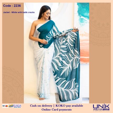 WHITE & GREEN SRI LANKAN HANDMADE COTTON BATIK SAREE 2236