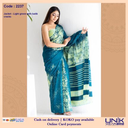 GREEN COLOR SRI LANKAN HANDMADE COTTON BATIK SAREE 2237