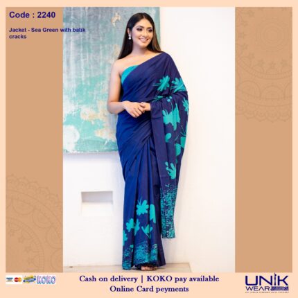 SEA GREEN & BLUE SRI LANKAN HANDMADE COTTON BATIK SAREE 2240