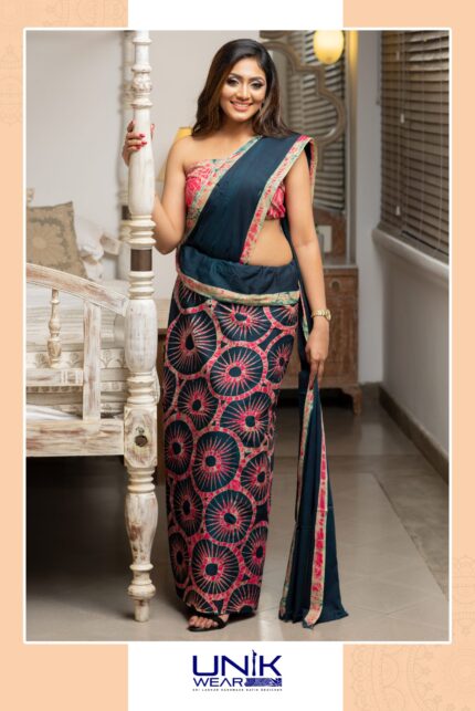 MAGENTA & GREEN SRI LANKAN HANDMADE COTTON BATIK SAREE 2252