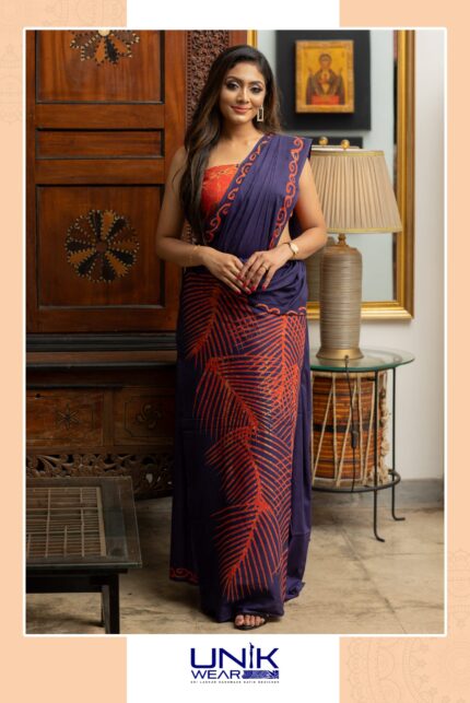 RED & BLUE SRI LANKAN HANDMADE COTTON BATIK SAREE 2256