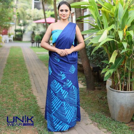 BLUE COLOR SRI LANKAN HANDMADE MODERN COTTON BATIK SAREE 2320