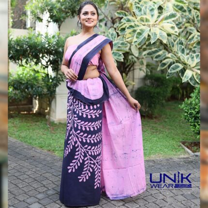 PINK & BLACK COLOR SRI LANKAN HANDMADE MODERN COTTON BATIK SAREE 2323