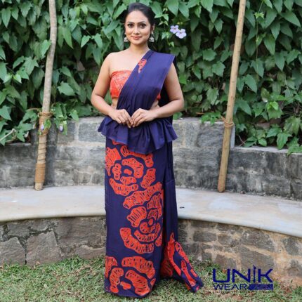 RED & BLUE COLOR SRI LANKAN HANDMADE MODERN COTTON BATIK SAREE 2324