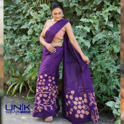 PURPLE COLOR SRI LANKAN HANDMADE MODERN COTTON BATIK SAREE 2328 SV