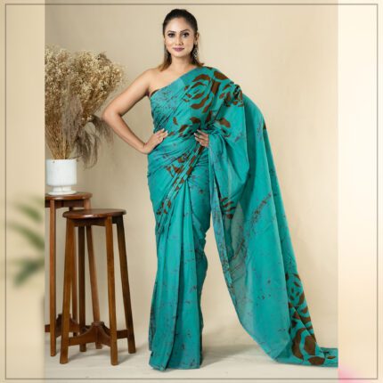 SRI LANKAN HANDMADE MODERN COTTON BATIK SAREE 2366 LV