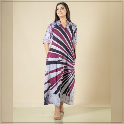 Three Color Cotton Batik Long Dress D010