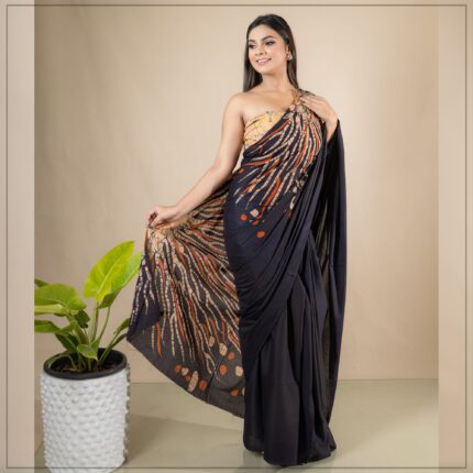 ORANGE COLOR SRI LANKAN HANDMADE MODERN COTTON BATIK SAREE E010