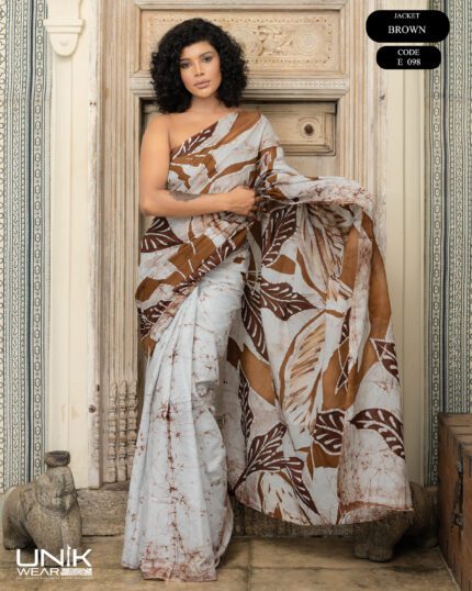 Sri Lankan handmade modern premium cotton batik saree E098