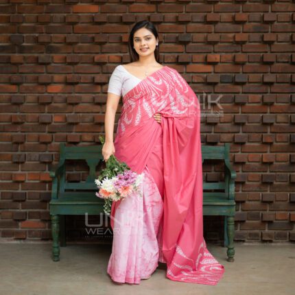Handcrafted Cotton Batik Saree 2607 - Pink Saree