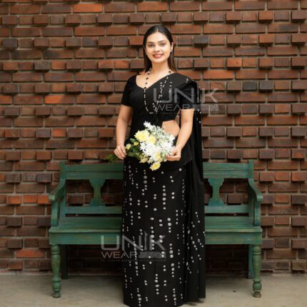 Handcrafted Cotton Batik Saree 2611 -Black and White Saree