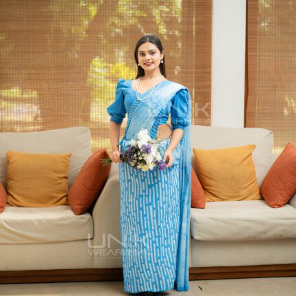 Handcrafted Cotton Batik Saree 2614 -Light Blue Saree