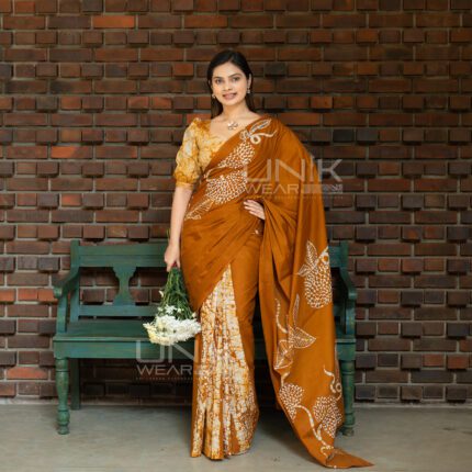 Handcrafted Cotton Batik Saree 2605 - Golden Yellow Saree