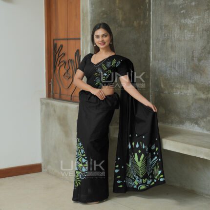 Handcrafted Cotton Batik Saree 2616A - Black Saree