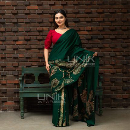 Handcrafted Cotton Batik Saree 2622 - Green Saree
