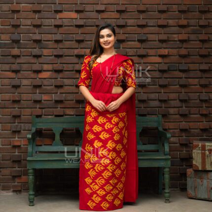 Handcrafted Cotton Batik Saree 2631 - Red and Yellow Saree